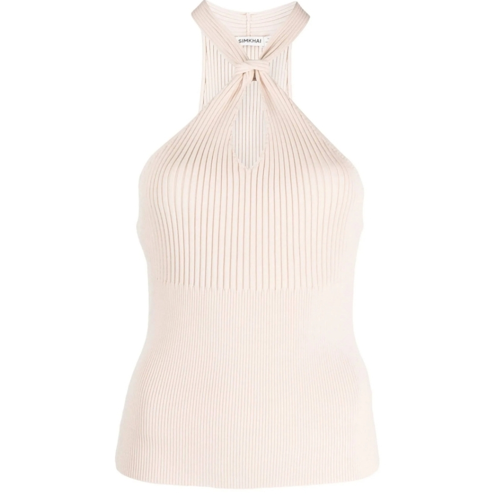 NWT $255 Jonathan Simkhai Andrea Knit Knotted Neck Halter Sleeveless Top Almond - Picture 11 of 16